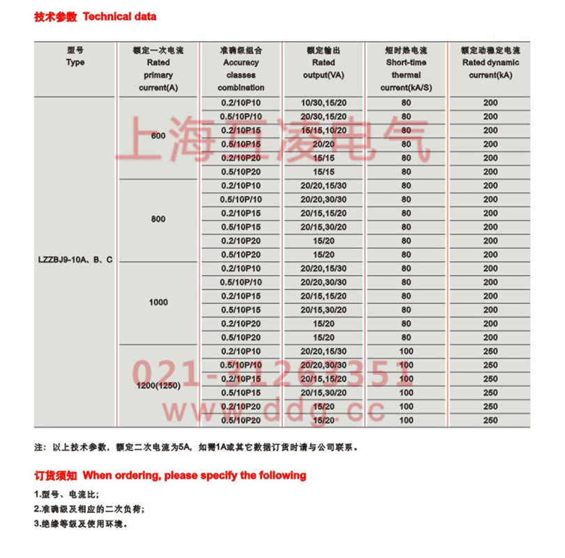 lzzbj9-10电流互感器参数