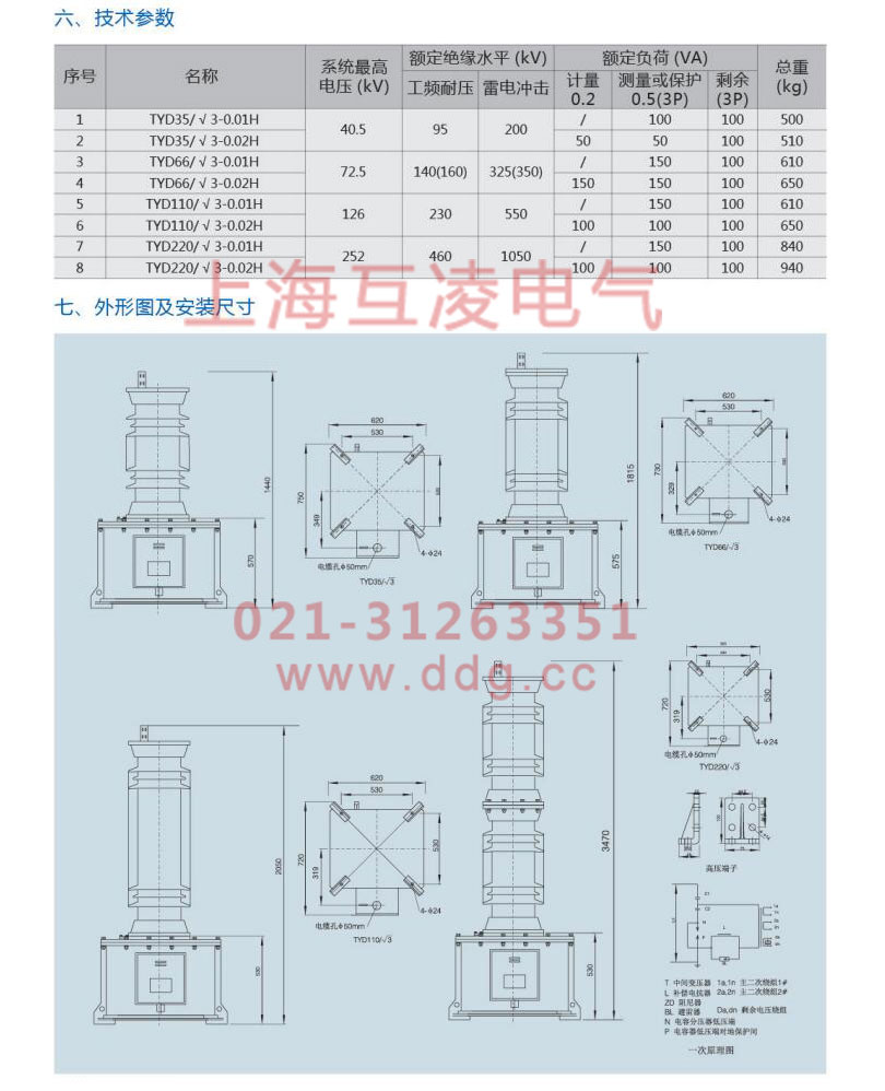 tyd110电容式电压互感器外形安装图